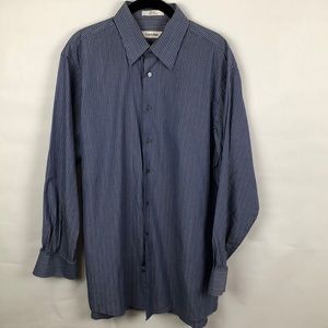 Calvin Klein Men's Button Up shirt 16 32/33 Blue stripe 100% cotton
